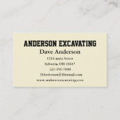 Carte De Visite Construction d'excavateur (Dos)