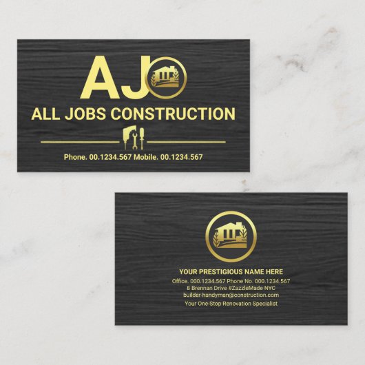 Carte De Visite Construction du monogramme gris (Devant / Derrière)