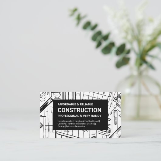 Carte De Visite Construction du plan blanc et noir (Debout devant)