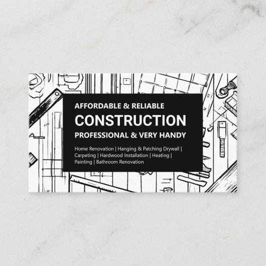 Carte De Visite Construction du plan blanc et noir (Devant)
