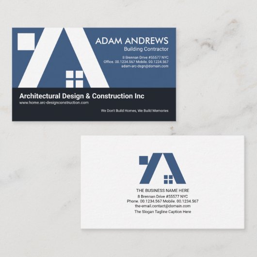 Carte De Visite Construction d'un bâtiment architectural de toit e (Devant / Derrière)