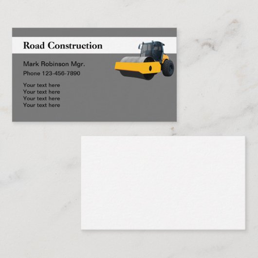 Carte De Visite Construction d'un chemin à rouleaux (Devant / Derrière)