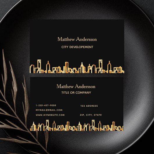 Carte De Visite Construction d'une silhouette de ville en or noir