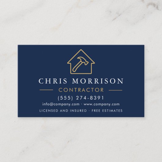 Carte De Visite Construction en métal or QR Code Marine Bleu (Devant)