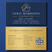 Carte De Visite Construction en métal or QR Code Marine Bleu