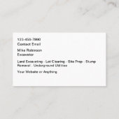 Carte De Visite Construction Excavating Services (Dos)