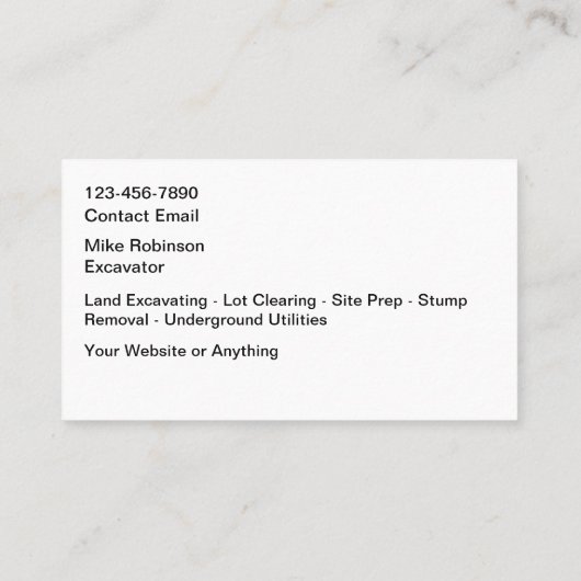 Carte De Visite Construction Excavating Services (Dos)