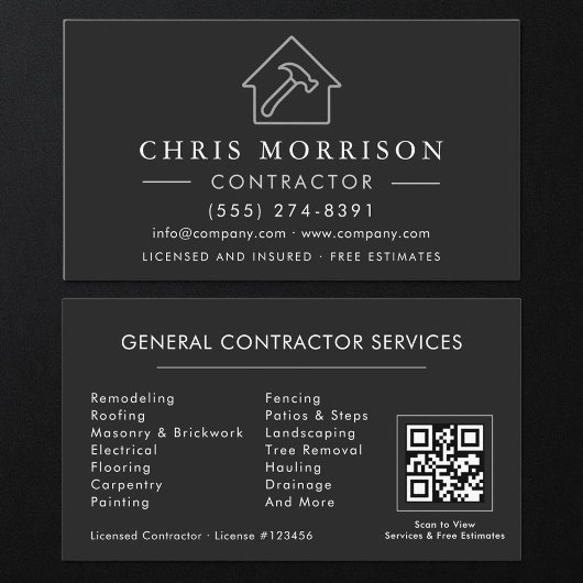 Carte de visite Construction générale Noir Argent