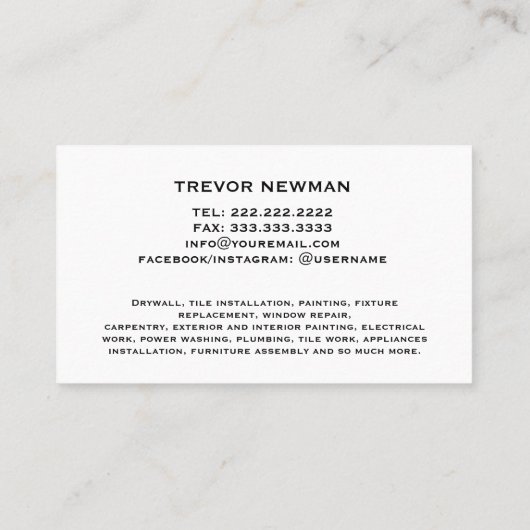 Carte De Visite Construction Handyman Carpenter GREEN Outils (Dos)