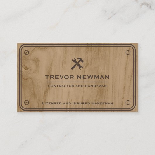 Carte De Visite Construction Handyman Carpenter Outils boulons Boi (Devant)