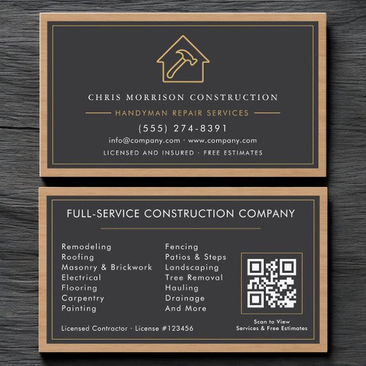 Carte De Visite Construction Handyman QR Code Professional