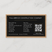 Carte De Visite Construction & Handyman QR Code Wood (Dos)