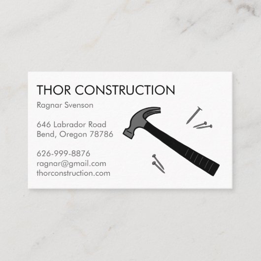 Carte De Visite Construction Handyman Remodel Hammer & Nails Cool (Devant)