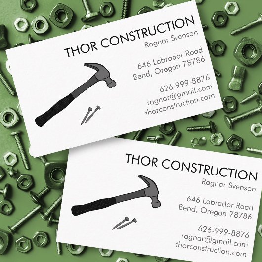 Carte De Visite Construction Handyman Remodel Hammer & Nails Cool