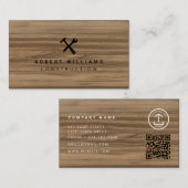 Carte De Visite Construction Handyman Tools QR Code Wood (Devant / Derrière)