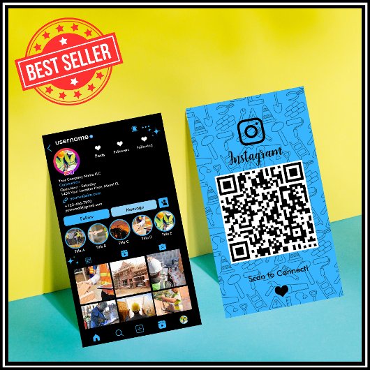Carte de visite Construction Instagram Bleu | QR C