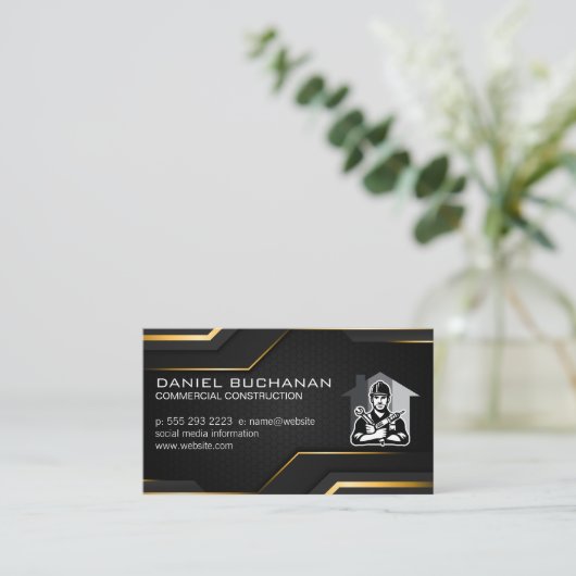 Carte De Visite Construction | Logo de l'entrepreneur général (Debout devant)