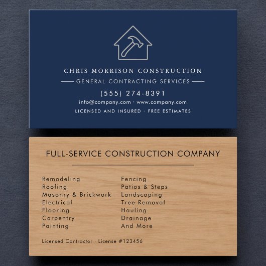 Carte De Visite Construction Luxe Grain de Bois Noir Argent