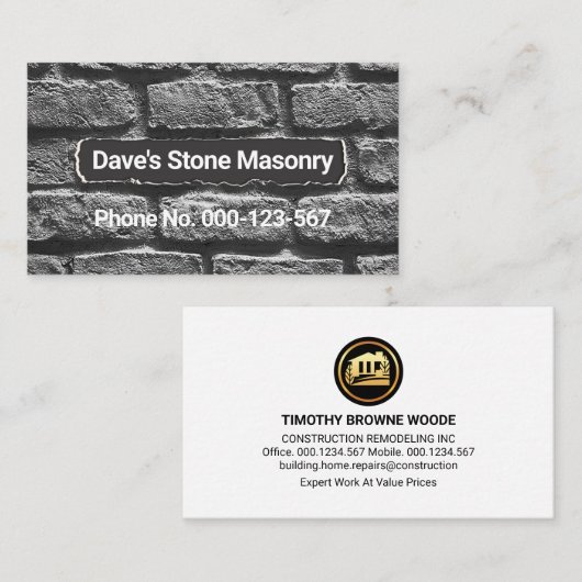 Carte De Visite Construction maçonnerie de mur de ciment (Devant / Derrière)