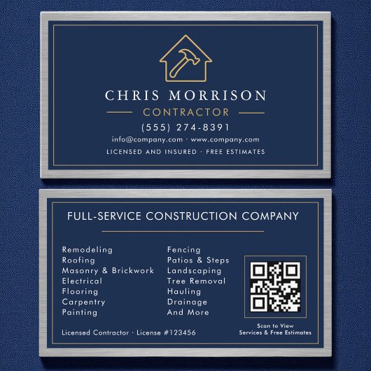 Carte De Visite Construction Marine Métal Bleu QR Code