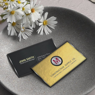 Carte De Visite Construction Métal Cadre Monogramme Faux Gold Foil