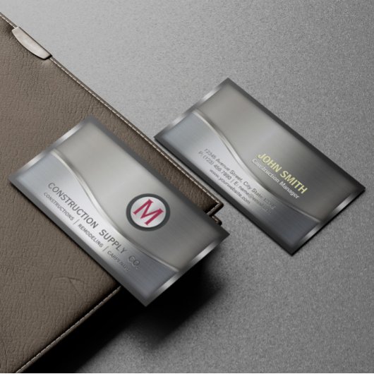 Carte De Visite Construction Métal encadré Monogramme Métal Argent