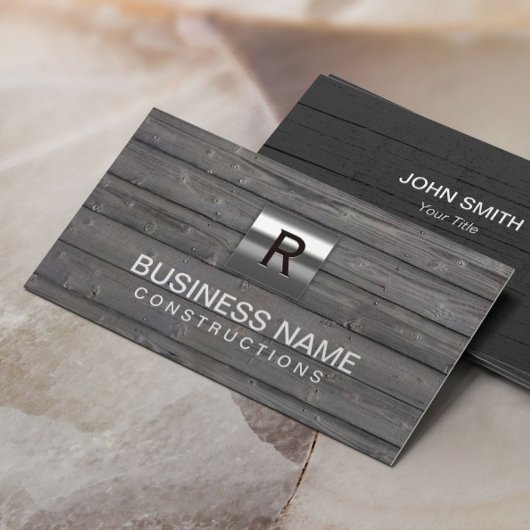Carte De Visite Construction Métal Monogramme Bois Professionnel