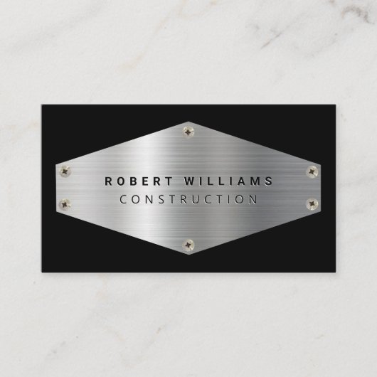 Carte De Visite Construction Metal QR Code Black Metallic Silver (Devant)