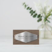 Carte De Visite Construction Metal QR Code Metallic Silver Wood (Debout devant)