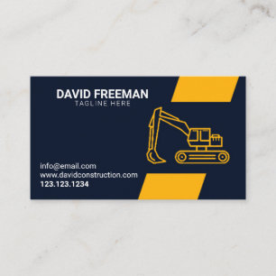 Carte De Visite Construction minimaliste d'excavateur jaune et ble