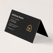 Carte De Visite Construction Moderne Bâtiment Plié Noir & Doré (Dos)