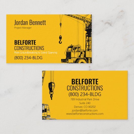 Carte De Visite Construction moderne | Design jaune et gris (Devant / Derrière)