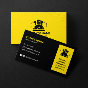 Carte De Visite Construction moderne Handyman Builder Noir Jaune