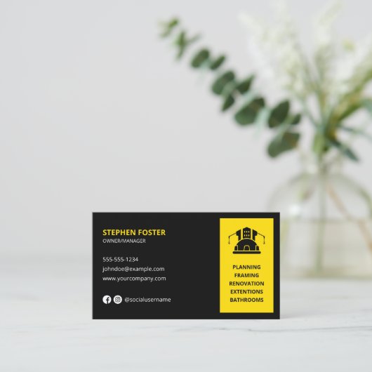 Carte De Visite Construction moderne Handyman Builder Noir Jaune (Debout devant)