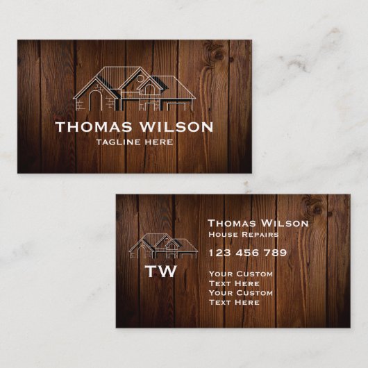 Carte De Visite Construction moderne Handyman Carpenter Outils Bus (Devant / Derrière)