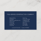 Carte De Visite Construction moderne Marine Blue Gold (Dos)