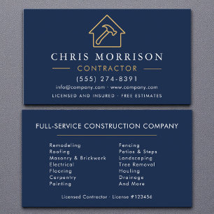 Carte De Visite Construction moderne Marine Blue Gold