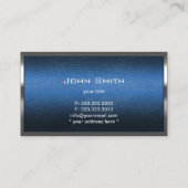 Carte De Visite Construction Monogramme Bleu Métal Bordure (Dos)