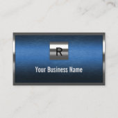 Carte De Visite Construction Monogramme Bleu Métal Bordure (Devant)