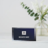 Carte De Visite Construction Monogramme Bleu Métal Bordure (Debout devant)