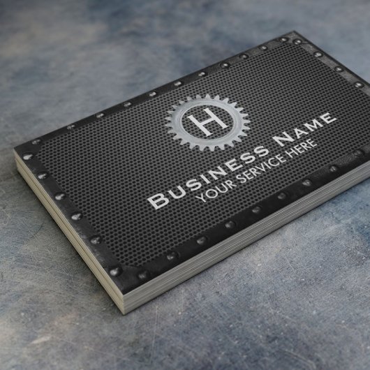 Carte De Visite Construction Monogramme Métal foncé encadré Modern