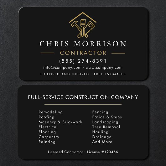 Carte De Visite Construction Noir & Or