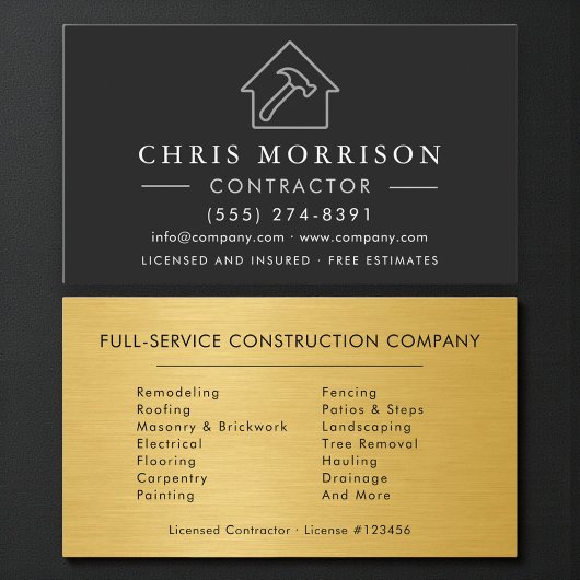 Carte De Visite Construction Or Argent Noir Industriel Or