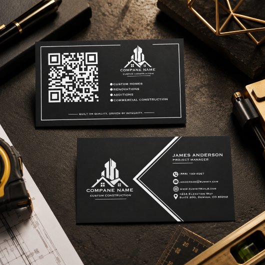 Carte De Visite Construction Or Moderne Noir Et Or