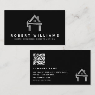 Carte De Visite Construction personnalisée Noir Argent Maison Luxe