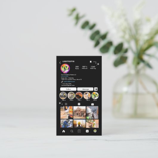 Carte De Visite Construction Professional Builder Handyman QR Code (Debout devant)