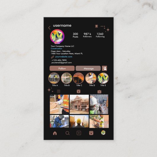 Carte De Visite Construction Professional Builder Handyman QR Code (Devant)