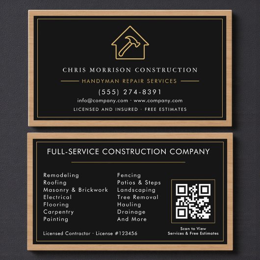 Carte De Visite Construction & QR Code Bois pour homme à tout fair