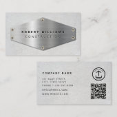 Carte De Visite Construction QR Code Metallic Silver Concrete (Devant / Derrière)
