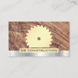 Carte De Visite Construction   Scie et Bois   Fond Métallique